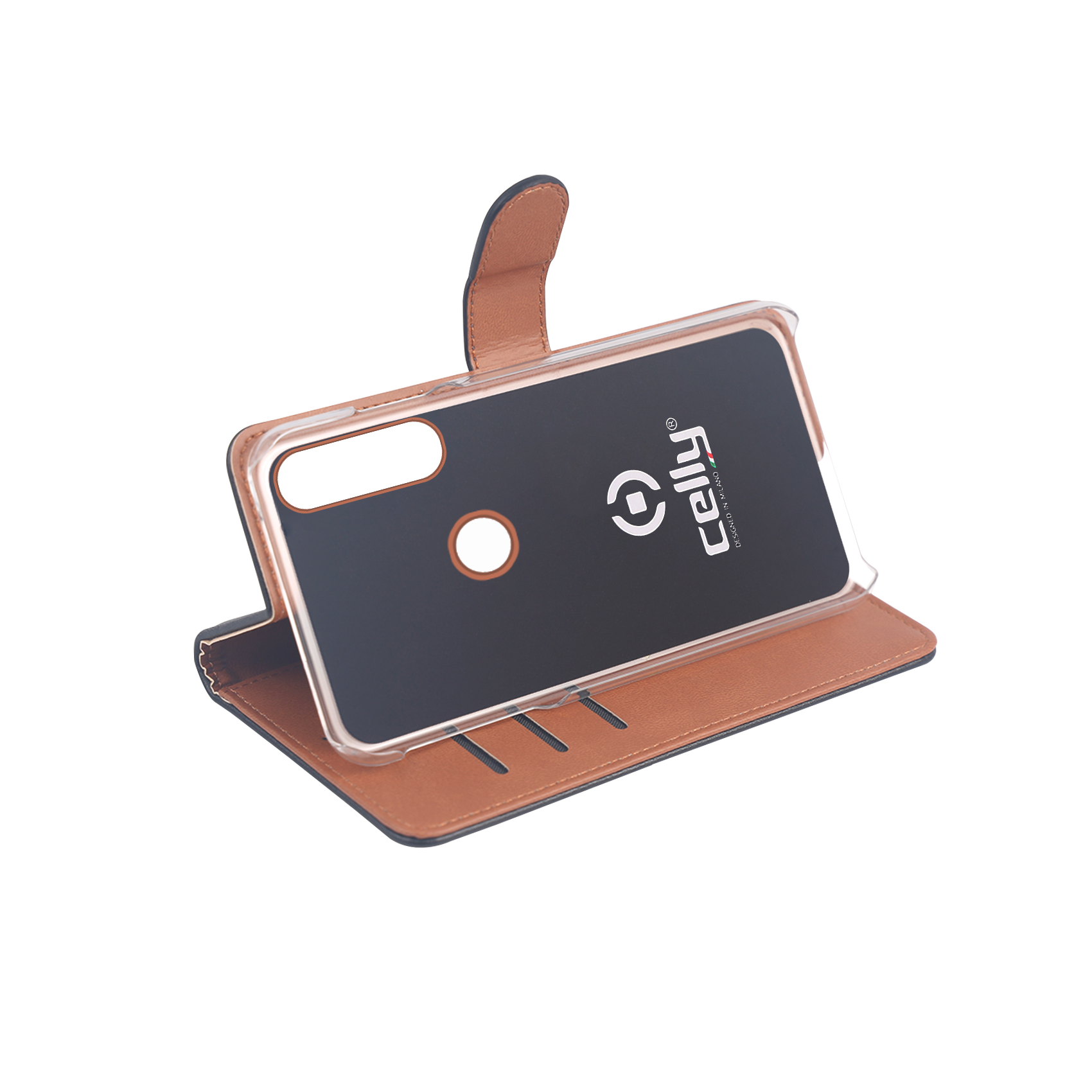 Custodia Smartphone Celly Wally per Samsung Galaxy A60 e M40 in Similpelle Nera - immagine 3