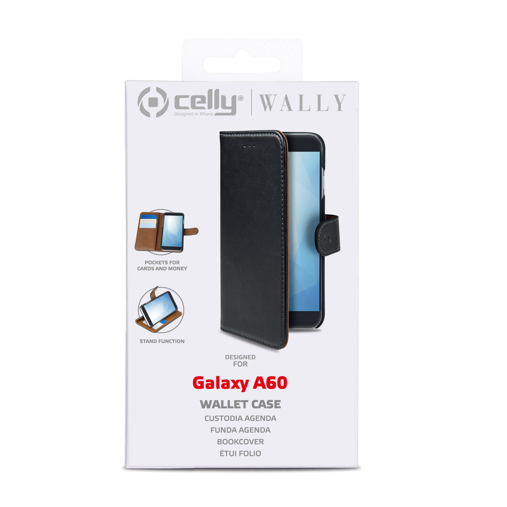Custodia Smartphone Celly Wally per Samsung Galaxy A60 e M40 in Similpelle Nera - immagine 4