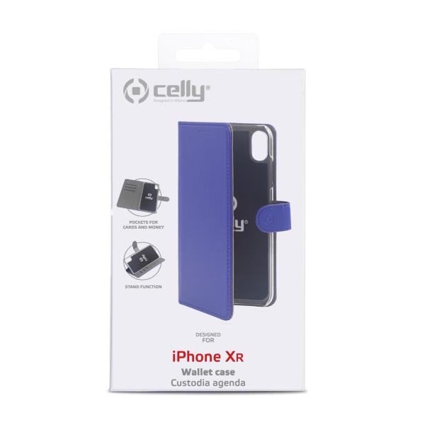 Custodia Smartphone Celly Wally per iPhone XR Blu Similpelle - immagine 3