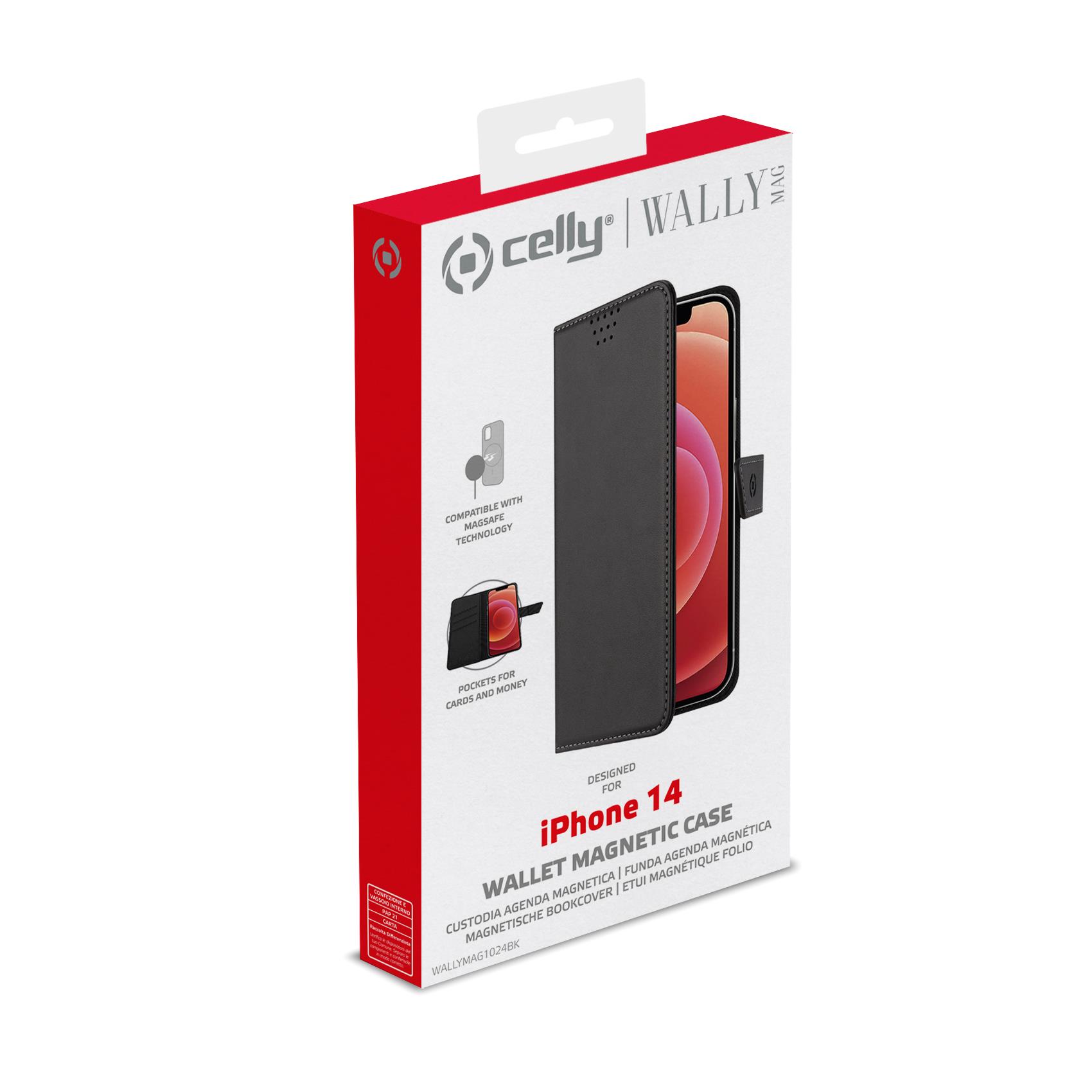 Custodia Smartphone Celly WallyMag per iPhone 14 in Similpelle Nero - immagine 2