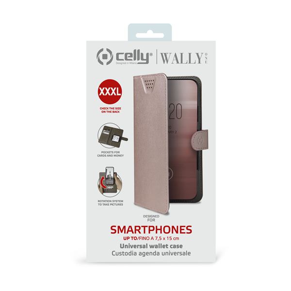 Custodia Smartphone Universale Celly WALLY ONE 5.5"-6.0" Rosa Similpelle - immagine 5