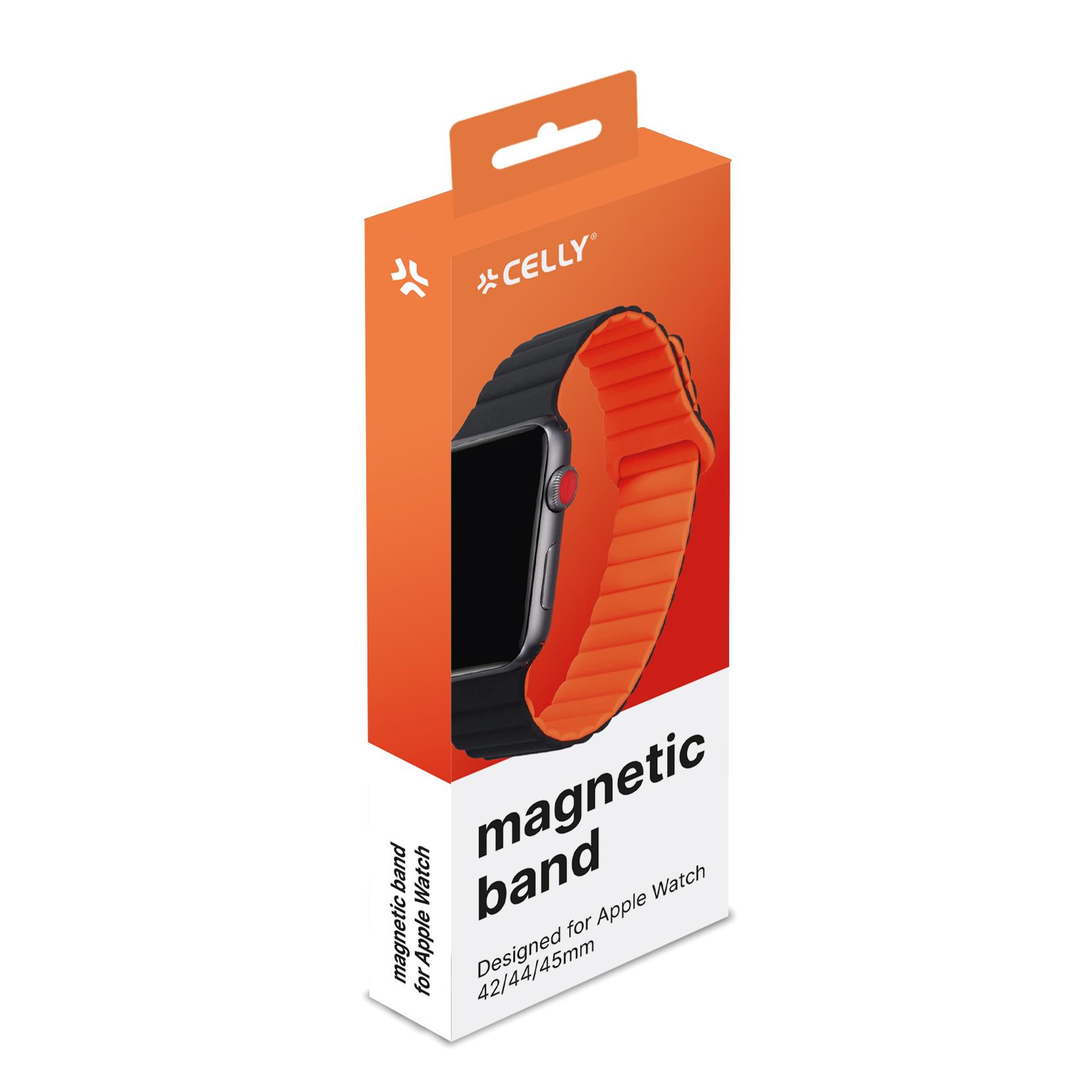 Cinturino Celly WBANDMAG per Apple Watch 42/44/45mm Silicona Nero/Arancione - immagine 4