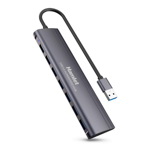 Hub USB 3.0 Hamlet XHUB-07A3 7 Porte Alimentato Grigio - immagine 3