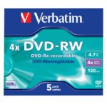 DVD-RW Verbatim 43285/5 4.7GB Jewel Case 5 Pezzi