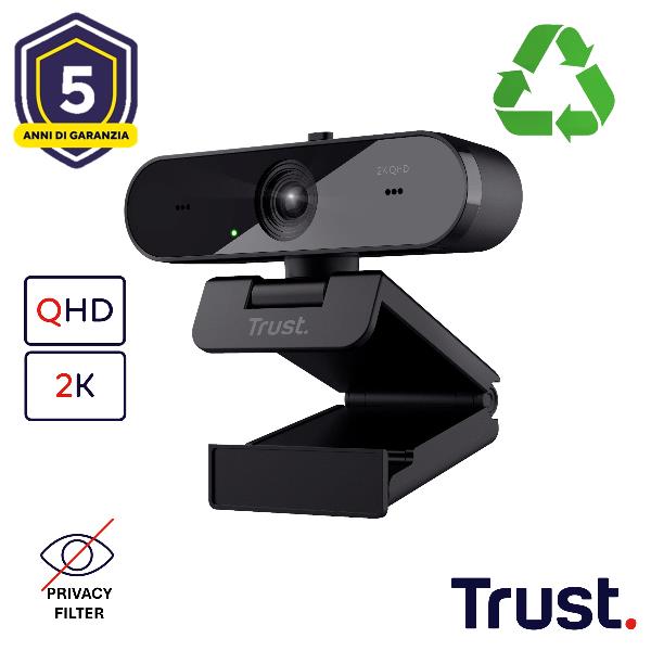 Webcam Trust TYRON 2K QHD 1440p Filtro Privacy USB Nero - immagine 3