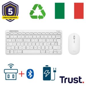 Kit Tastiera e Mouse Trust Lyra Wireless Ricaricabile Bianco Italiano