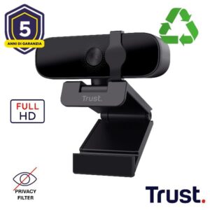 Webcam Trust Tanor Full HD 1080p Filtro Privacy USB Nero
