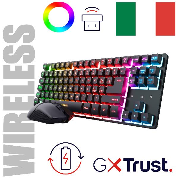 Tastiera Gaming Wireless Trust GXT 832 Thado Combo + Mouse RGB Ricaricabile