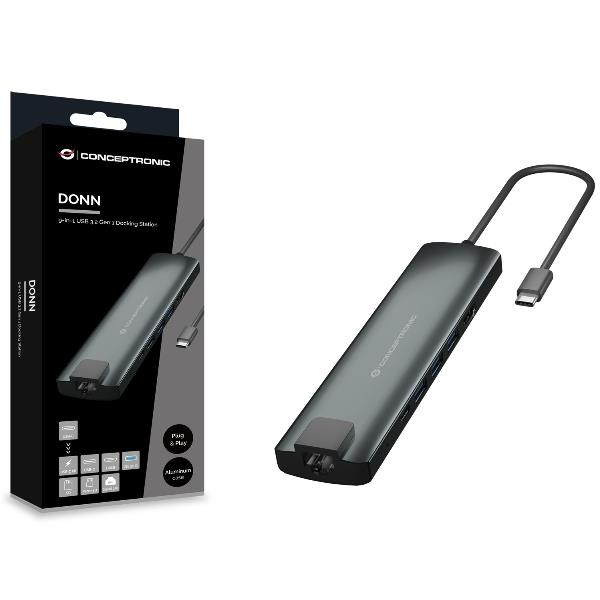 Adattatore Hub USB-C 9-in-1 Conceptronic HDMI 4K PD Gigabit SD - immagine 2