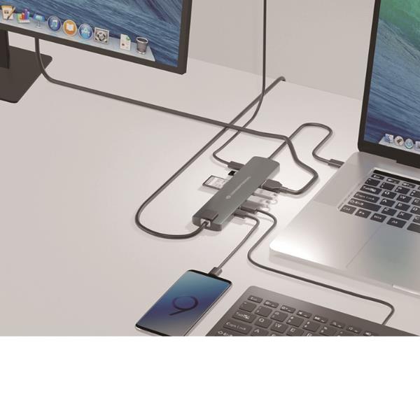 Adattatore Hub USB-C 9-in-1 Conceptronic HDMI 4K PD Gigabit SD - immagine 3