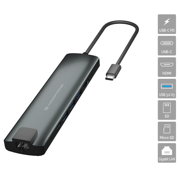 Adattatore Hub USB-C 9-in-1 Conceptronic HDMI 4K PD Gigabit SD - immagine 4