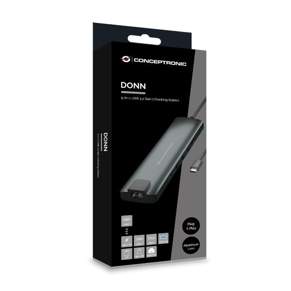 Adattatore Hub USB-C 9-in-1 Conceptronic HDMI 4K PD Gigabit SD - immagine 7