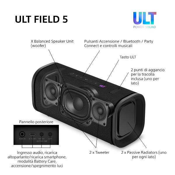 Casse Bluetooth Sony ULT FIELD 5 Wireless 50W USB Nero - immagine 5