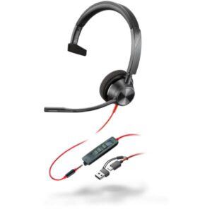 Cuffia Professionale Poly HP Blackwire 3315 Mono USB-C 3.5mm con Adattatore e Noise Canceling