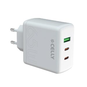 Caricabatterie Celly TC3GAN65WEVO 65W GaN 3 Porte USB-C/A