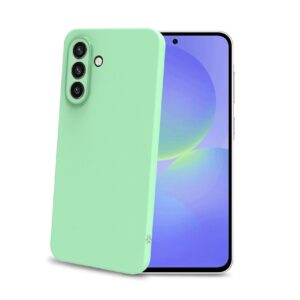 Celly SANDCASE - Cover morbida in TPU con tasti e bordo fotocamera colore a contrasto, effetto sabbiato colore trasparente verde compatibile con Samsung Galaxy A37 5G - Cover