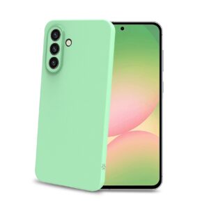 Celly SANDCASE - Cover morbida in TPU con tasti e bordo fotocamera colore a contrasto, effetto sabbiato colore trasparente verde compatibile con Samsung Galaxy A57 5G - Cover