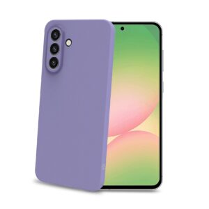 Celly SANDCASE - Cover morbida in TPU con tasti e bordo fotocamera colore a contrasto, effetto sabbiato colore trasparente viola compatibile con Samsung Galaxy A57 5G - Cover