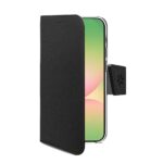 Celly WALLY – Custodia a libro in pelle sintetica con chiusura flap magnetico, slot per carte e funzione stand colore nero compatibile con Samsung Galaxy A57 5G – Custodie