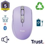 Trust MOUSE WIRELESS RICARICABILE MULTICONNECT BT + WL 2,4GHZ SILENZIOSO – PLASTICA RICICLATA 60% – TRUST OZAA – VIOLA – Tastiere e mouse