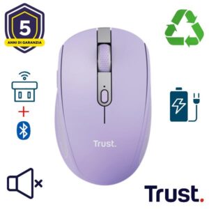 Trust MOUSE WIRELESS RICARICABILE MULTICONNECT BT + WL 2,4GHZ SILENZIOSO - PLASTICA RICICLATA 60% - TRUST OZAA - VIOLA - Tastiere e mouse