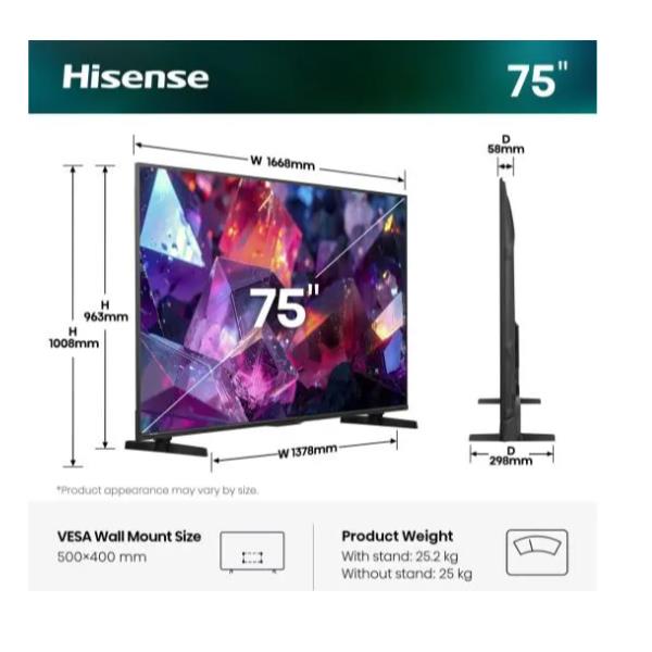 Hisense 75 E79S PRO QLED 4K ULTRA HD SMART VIDAA REFRESH RATE 144HZ - TV e Hotel TV - SKU: 75E79S-PRO