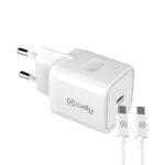 Celly TC USB-C 20W+USB-C CABLE WHITE – Kit di ricarica