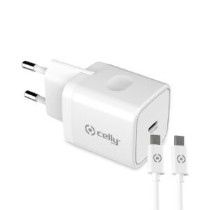 Celly TC USB-C 20W+USB-C CABLE WHITE - Kit di ricarica