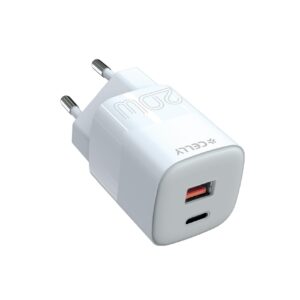 Celly TC2USBUSBC20EVO - 20W USB-A / USB-C Wall Charger [PRO POWER] - Caricabatterie