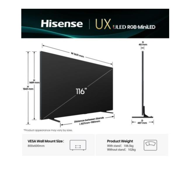 TV Hisense 116 UXQ 4K UHD Mini LED Smart VIDAA 165Hz - SKU: 116UXQ