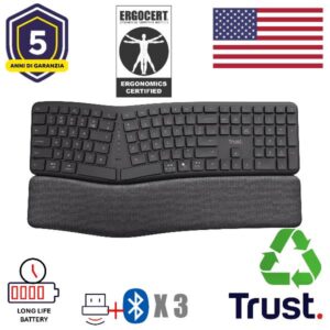 Tastiera Wireless Trust KEYRA ERGO Multi Nero - SKU: 25459