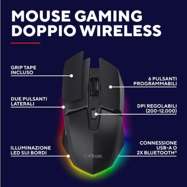 Mouse Gaming Trust GXT122 FELOX Dual Wireless Nero - SKU: 25748 - Immagine 9