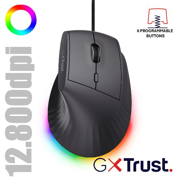 Mouse Gaming Trust GXT145 REXXA Ergonomico USB Nero - SKU: 26024