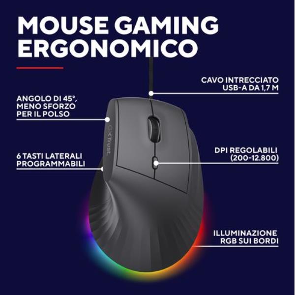 Mouse Gaming Trust GXT145 REXXA Ergonomico USB Nero - SKU: 26024 - Immagine 2
