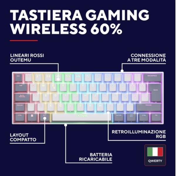 Tastiera Gaming Trust GXT873 Acira Tri Wireless Bianca IT - SKU: 26054TRS - Immagine 3