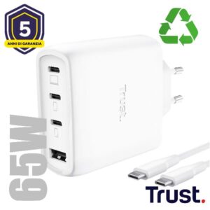 Caricabatterie Trust MAXO 65W 4P GAN Nero USB-C 65W - SKU: 26068TRS
