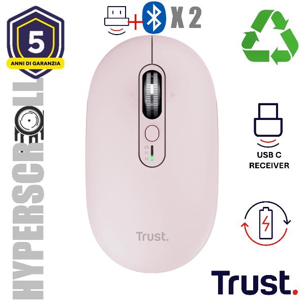 Mouse Wireless Trust Seron HypScroll Slim Rosa Bluetooth - SKU: 26206TRS - Immagine 6