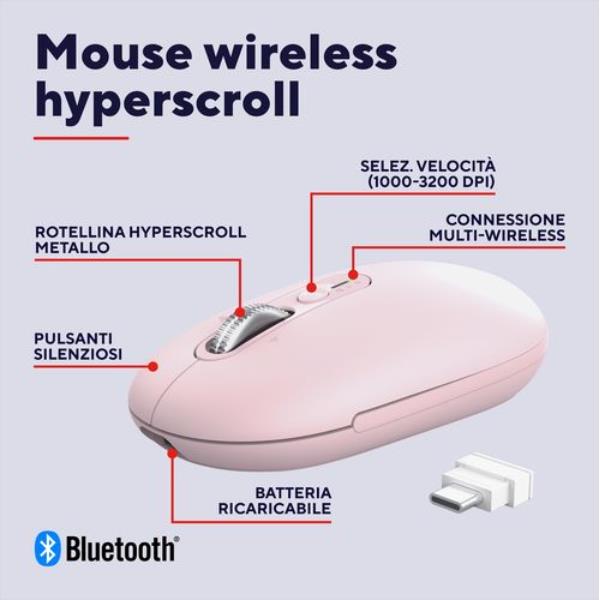 Mouse Wireless Trust Seron HypScroll Slim Rosa Bluetooth - SKU: 26206TRS - Immagine 9