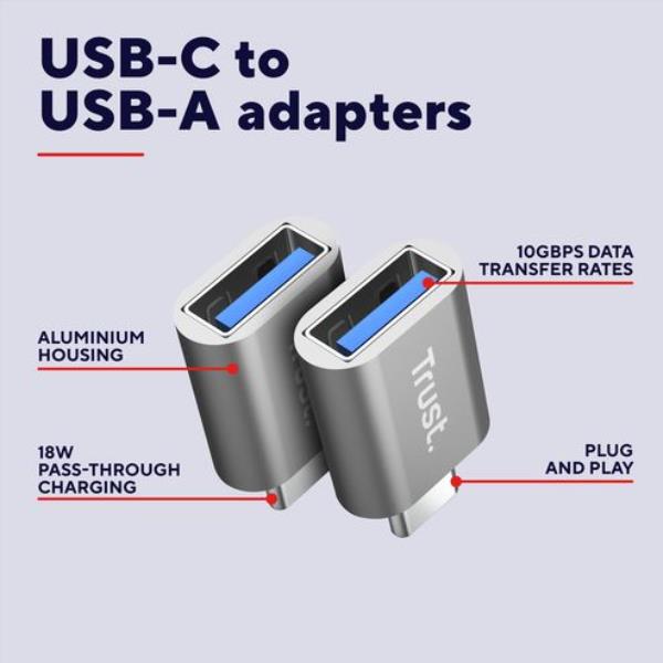 Adattatore Trust Calyx USB-C Maschio a USB-A Femmina 2 Pezzi - SKU: 26221 - Immagine 3