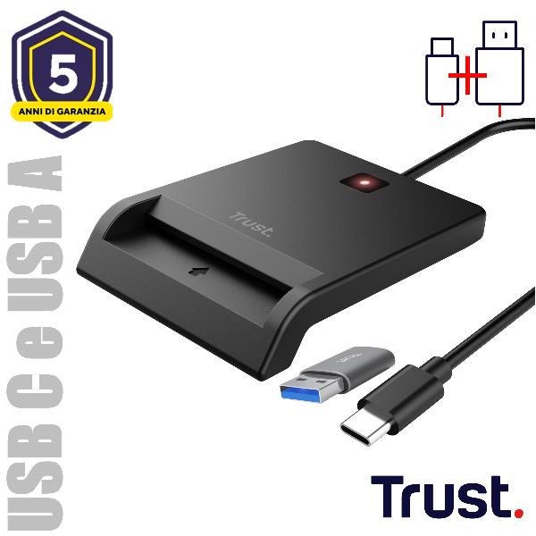 Lettore Smartcard Trust PRIMO USB-C DNI Nero - SKU: 26253