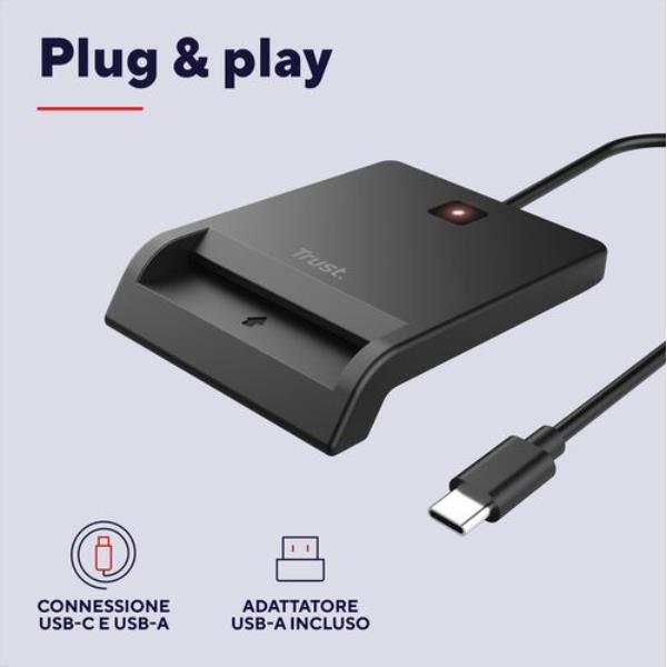 Lettore Smartcard Trust PRIMO USB-C DNI Nero - SKU: 26253 - Immagine 2