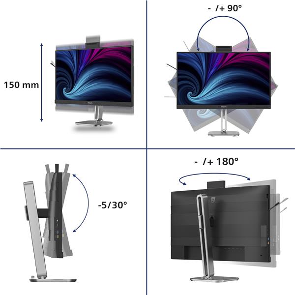 Monitor Philips 27 IPS 2560x1440 Regolazione Altezza Pivot - SKU: 27B2U4601H/00 - Immagine 9
