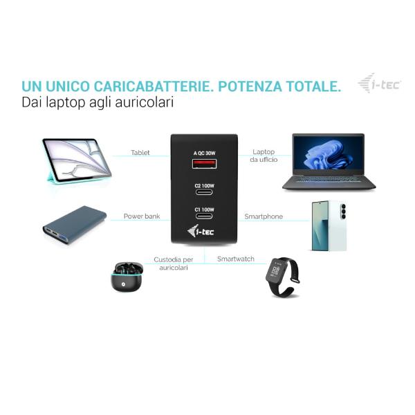Caricabatterie I-Tec USB-C PD 3.0 100W Universale Nero - SKU: CHARG-INTG100W - Immagine 4