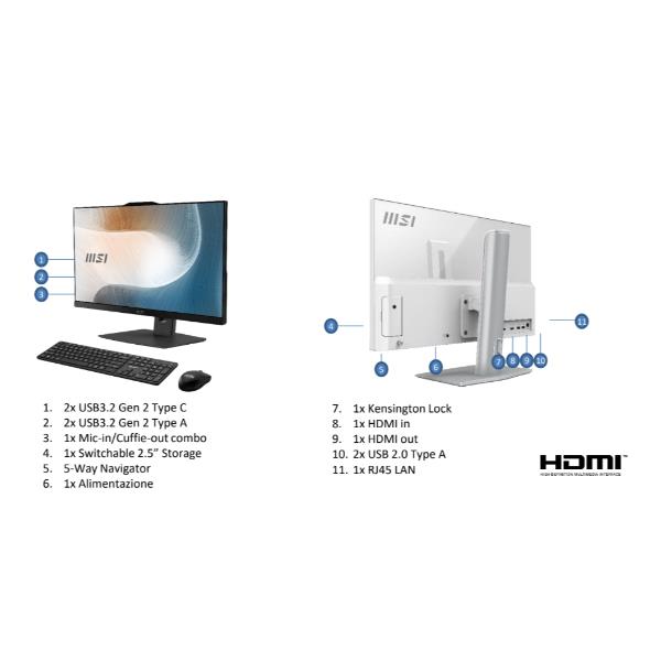 PC All In One MSI MODERN AM242 1M-2284EU - Intel Core i5 16GB 512GB SSD 23.8 - SKU: 00-AE0721-2284 - Immagine 2