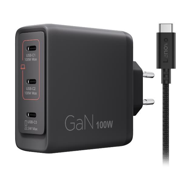 Caricabatterie Lenovo USB-C 100W GaN Nero - SKU: 40AW100BEU - Immagine 2