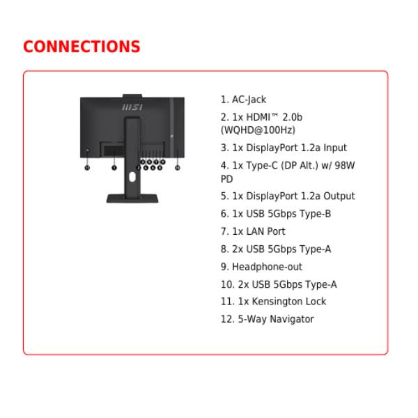 Monitor MSI PRO MP245PHG E14 23.8 IPS Full HD Pivot - SKU: 9S6-3PE69M-001 - Immagine 2