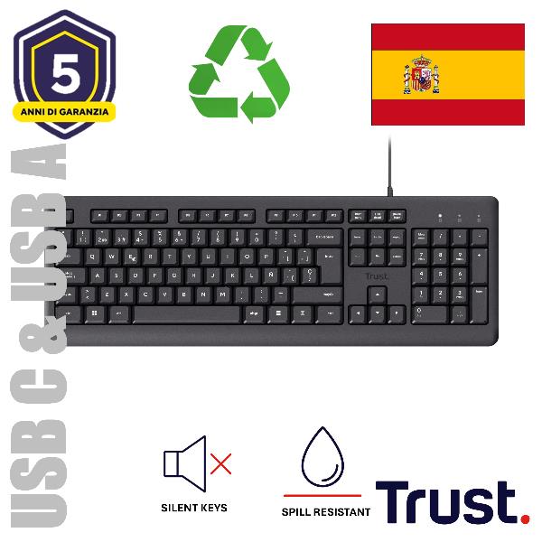 Tastiera Trust TK-150 Silent USB Layout Spagnolo Nero - immagine 2