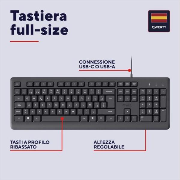Tastiera Trust TK-150 Silent USB Layout Spagnolo Nero - immagine 3