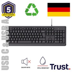 Tastiera Trust TK-150 Silent USB Layout Italiano Nero