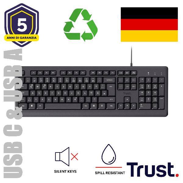Tastiera Trust TK-150 Silent USB Layout Italiano Nero